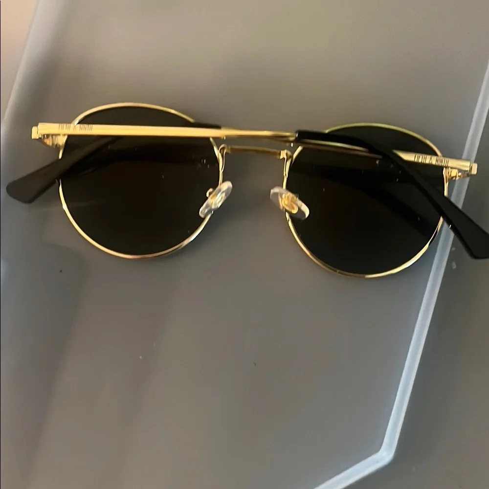Round Gold Sunglasses with Black Lenses - Picture 2 of 3